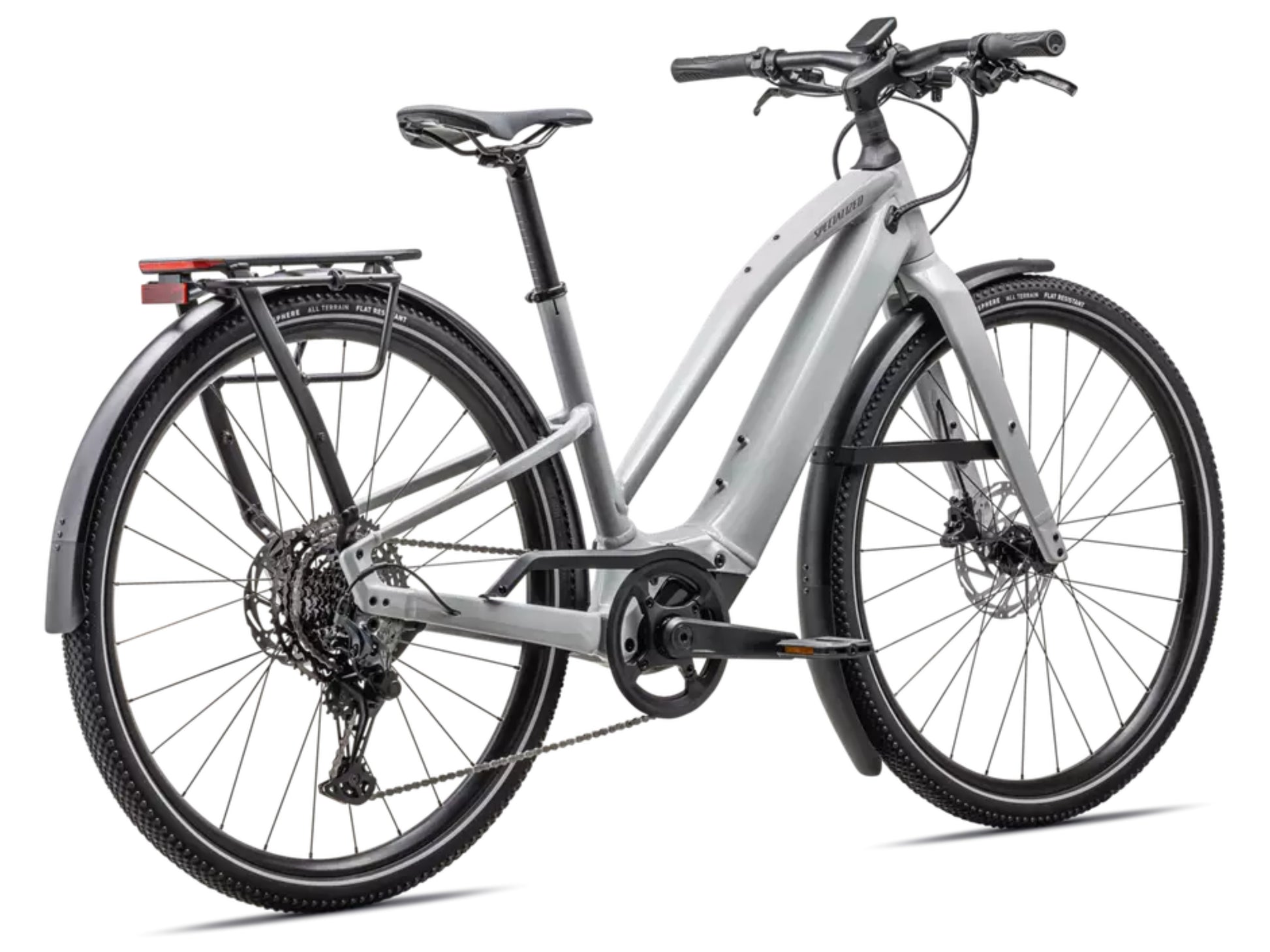 Specialized Turbo Vado SL 2 5.0 Step-Through Lightweight Road / commuter electric bike Dove grey Rear facing view