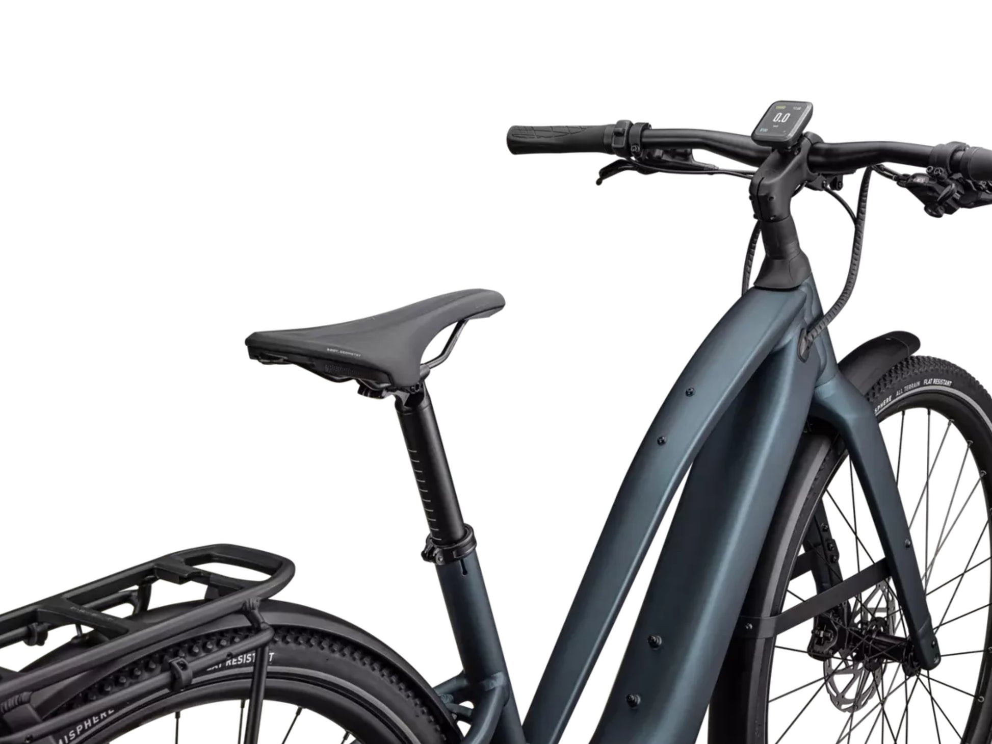 Specialized Turbo Vado SL 2 5.0 Step-Through Lightweight Road / commuter electric bike Satin deep blue metallic Cockpit closeup