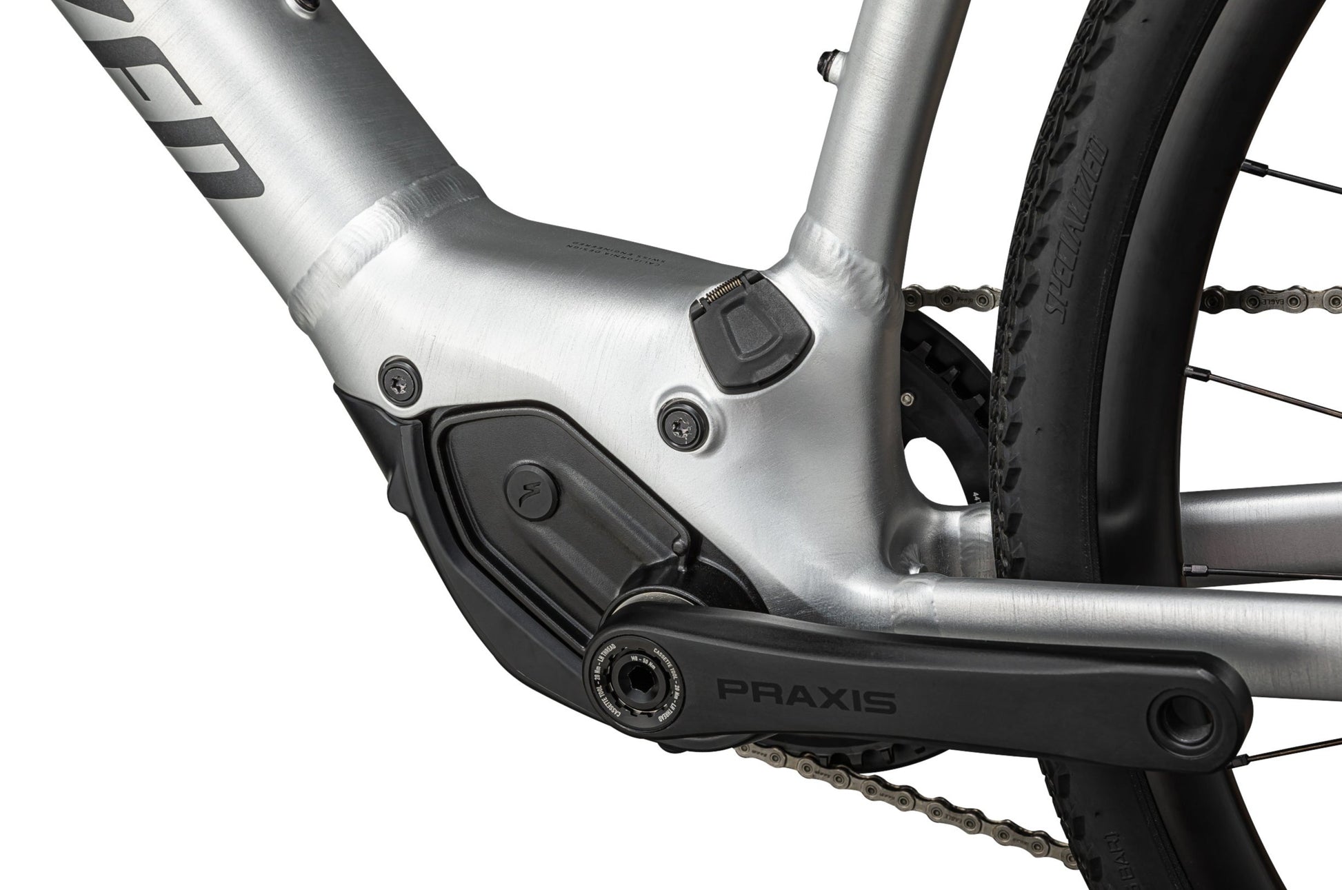 Specialized Vado SL 5.0 Brushed aluminum / black reflective motor closeup
