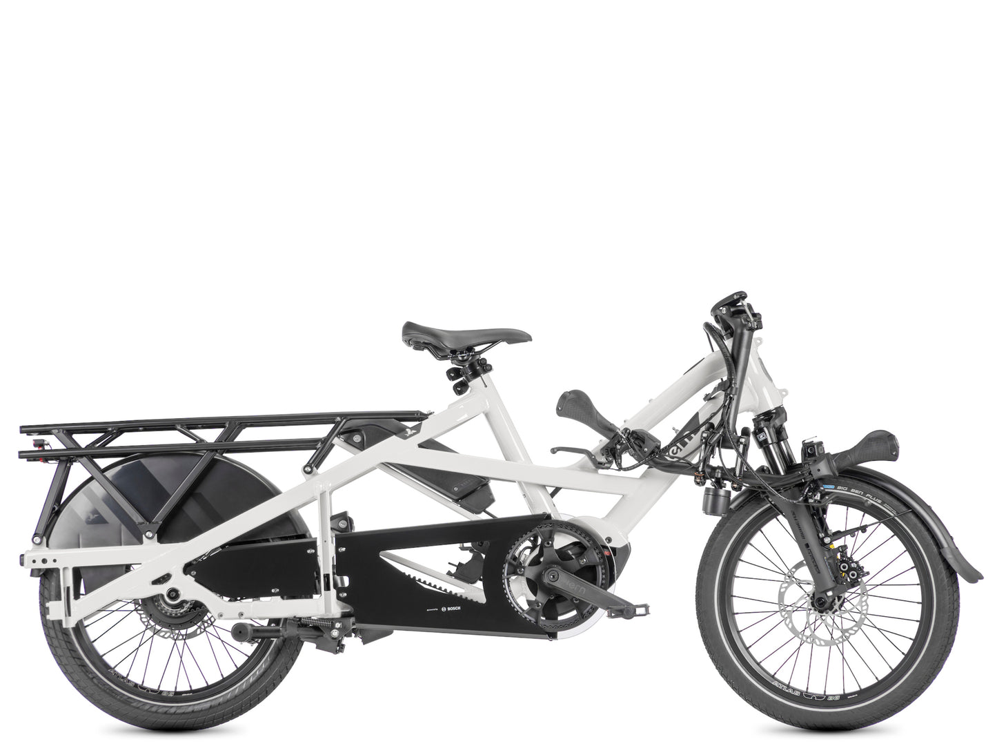 Tern GSD P00 Electric, folding Cargo bike Pearl white Side profile with handlebars folded
