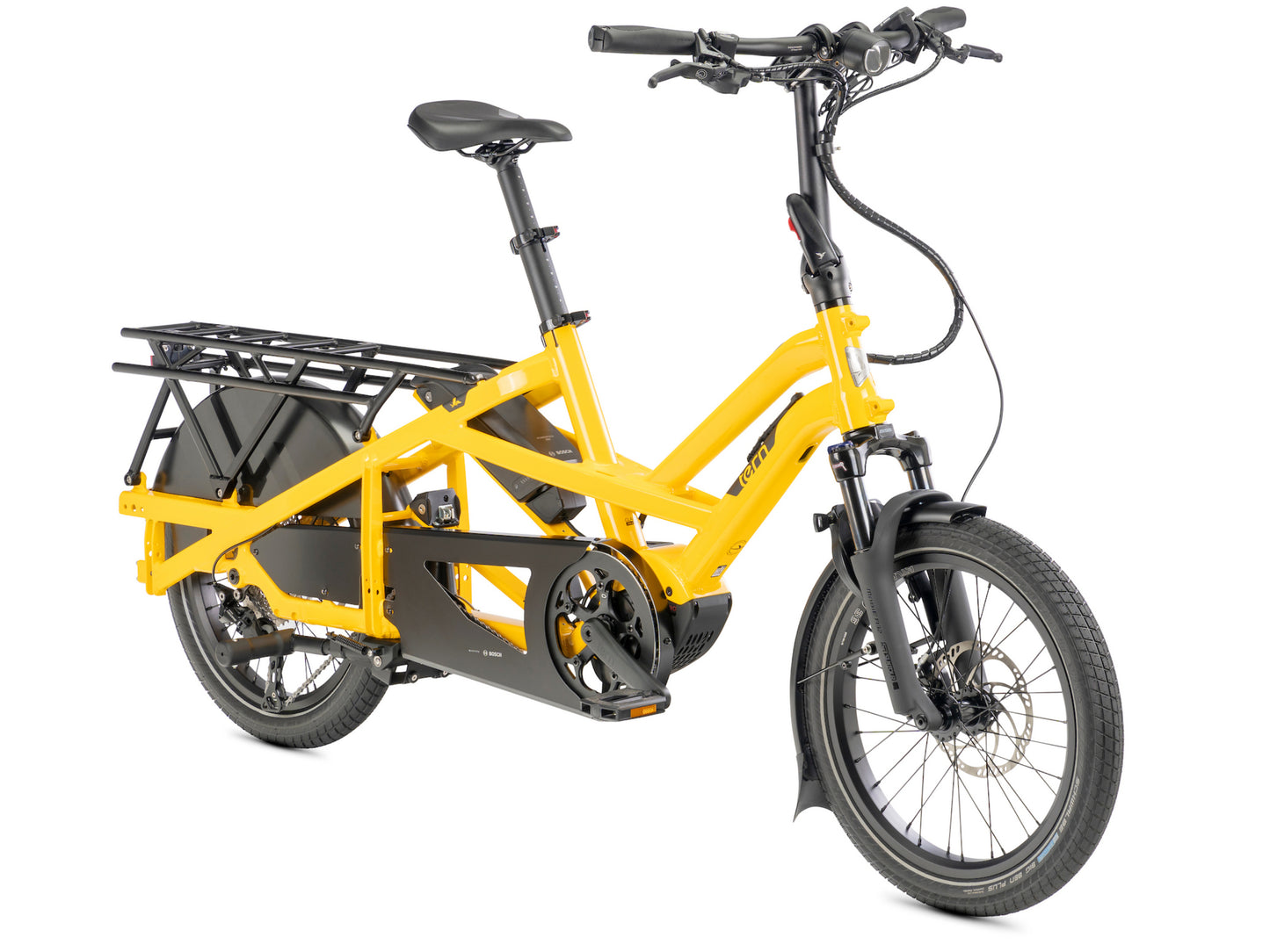 Tern GSD P10 Electric folding Cargo bike School bus yellow Forward facing angle
