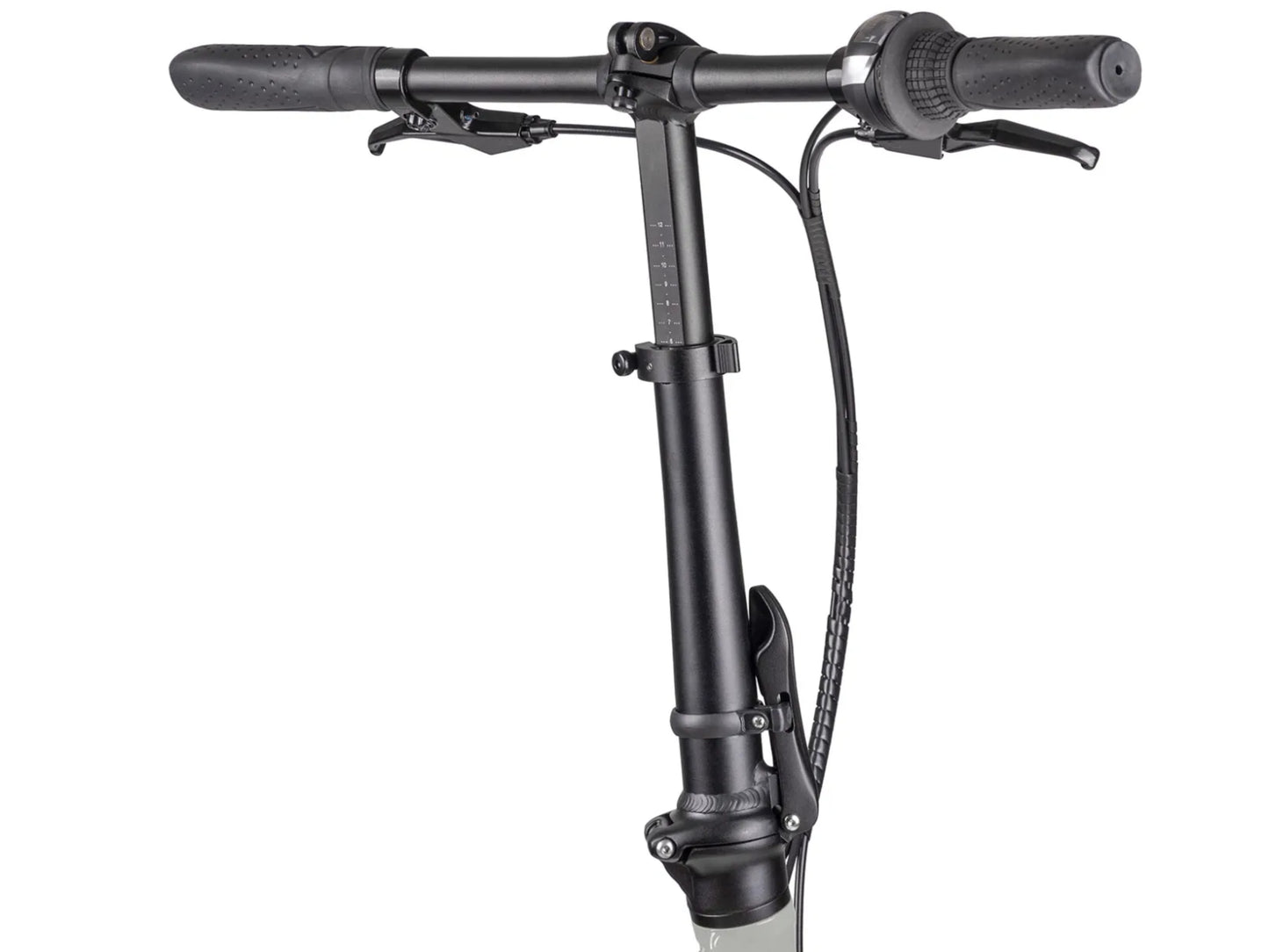 Tern Link B8 Compact folding bike Gloss cement / red Closeup of Telescopic stem and handlebars