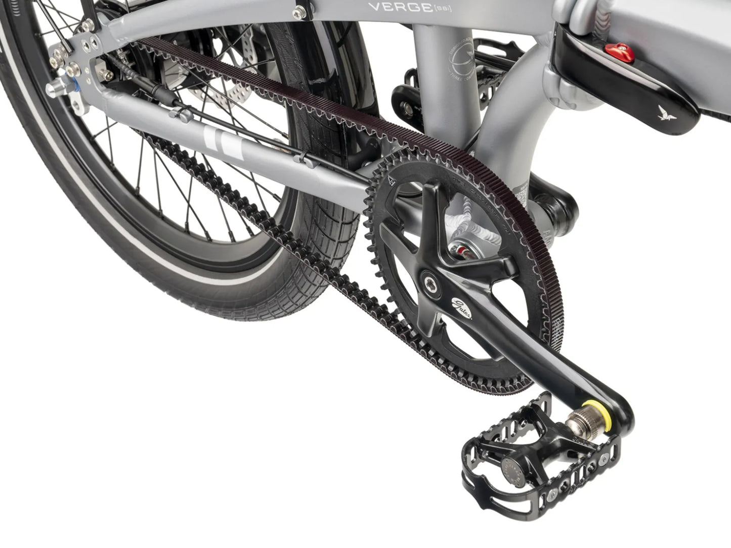 Tern Verge S8i folding bike commuter / leisure Space grey Gates drive closeup