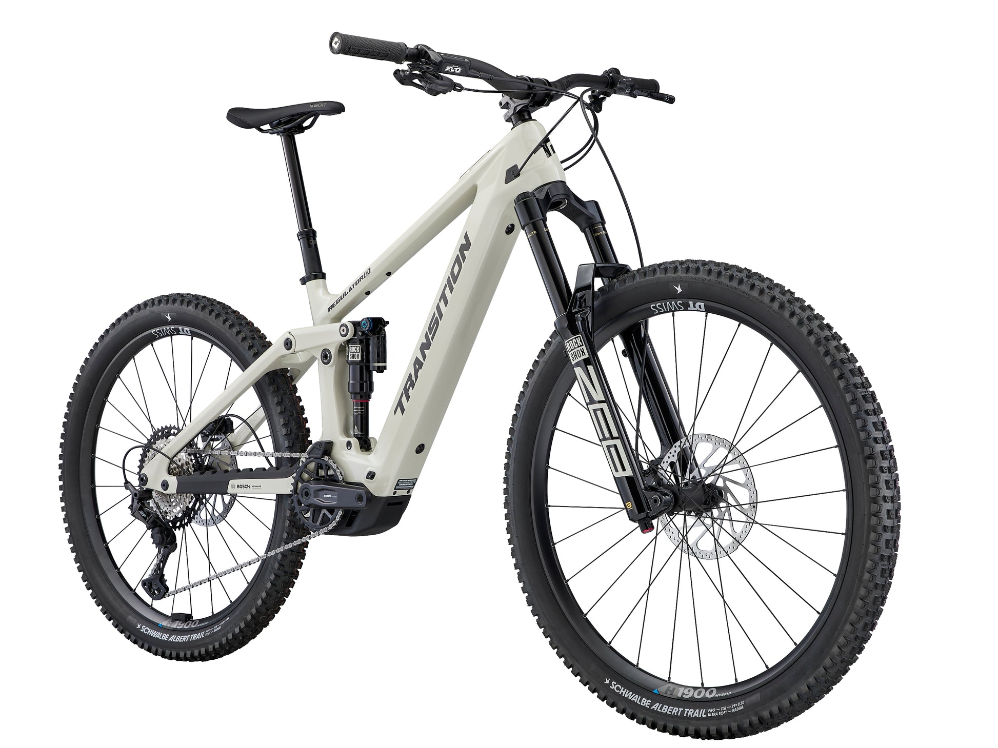Transition Regulator CX Carbon XT Full suspension eMTB Glacier white Forward facing view