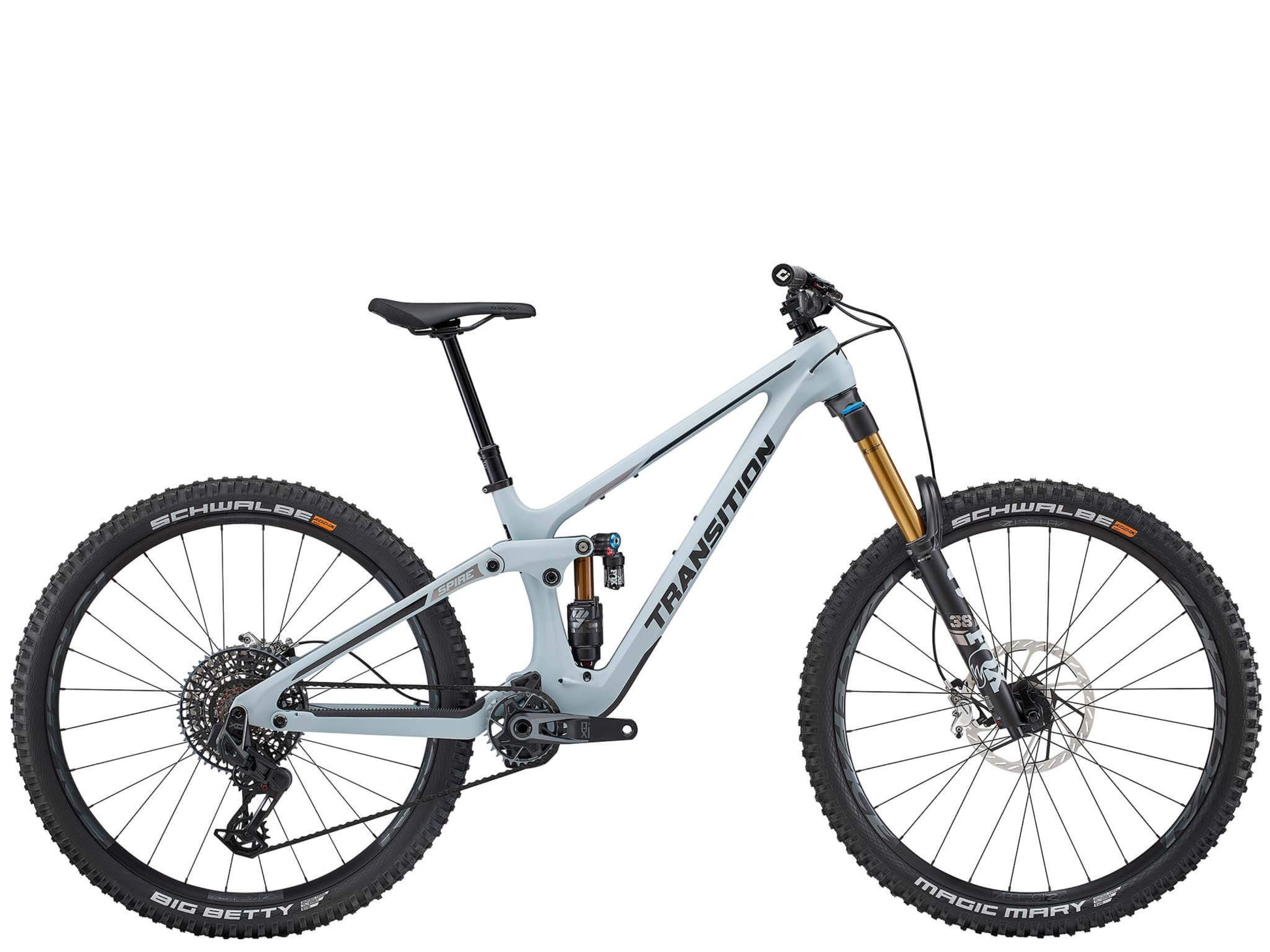 Transition Spire Carbon XO AXS Full Suspension Mountain bike Hint of blue Side profile