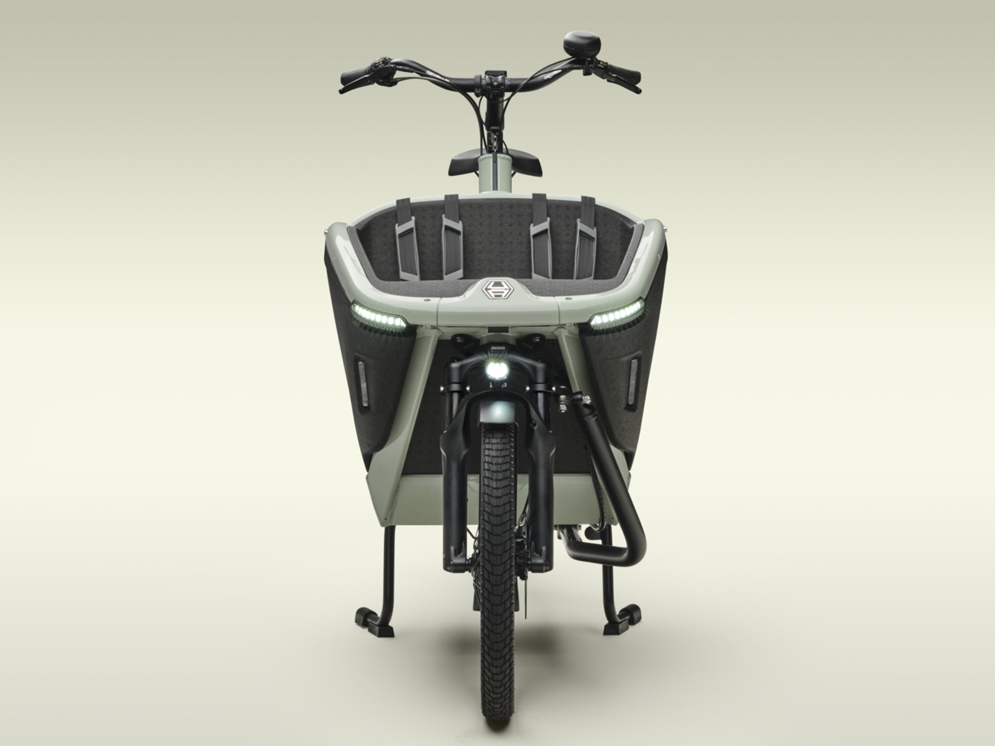 Urban Arrow Family Next Pro Electric Cargo Bike Green / black Front facing view