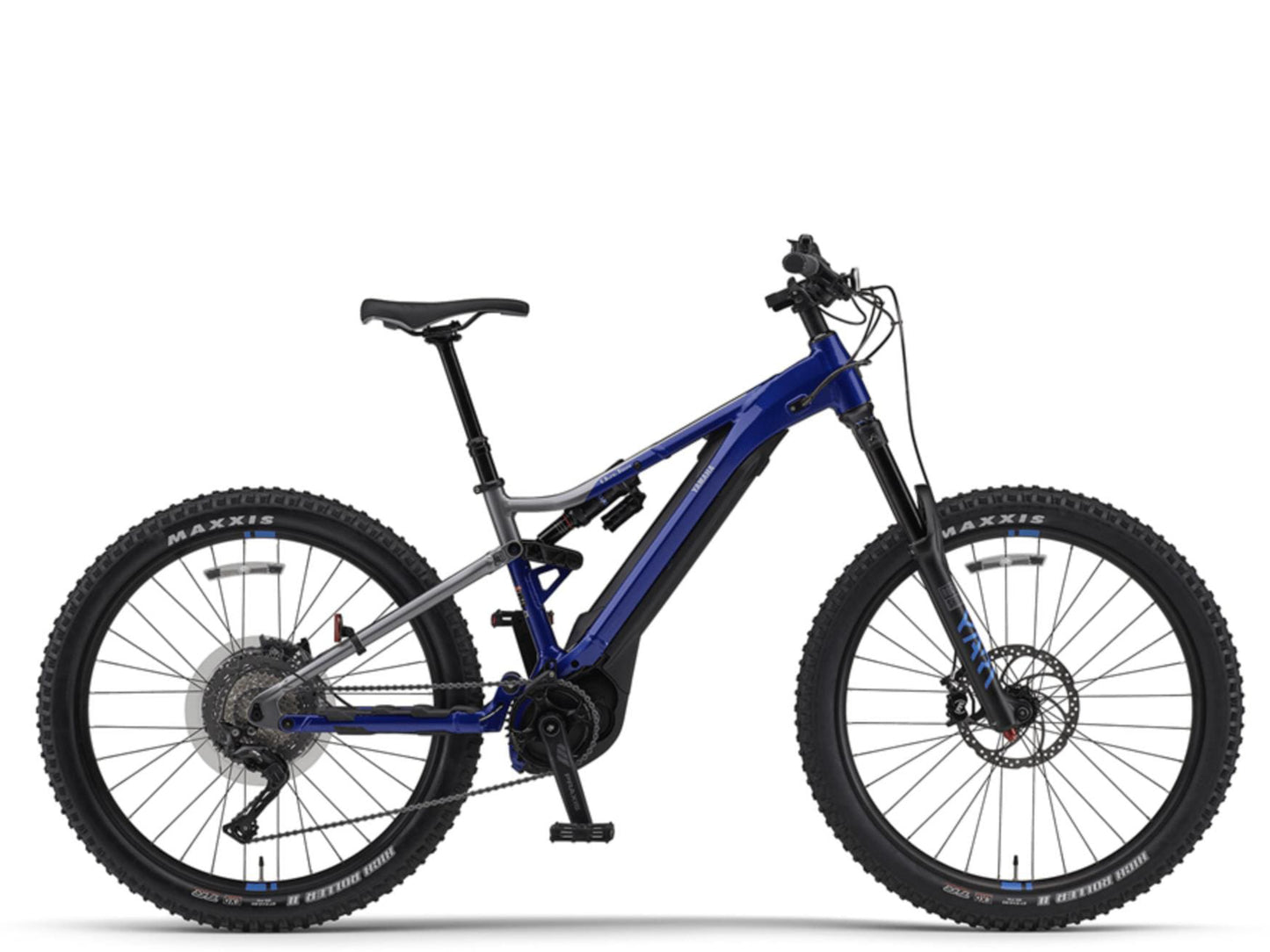 Yamaha YDX Moro Pro emtb full suspension podium blue side view on Fly Rides