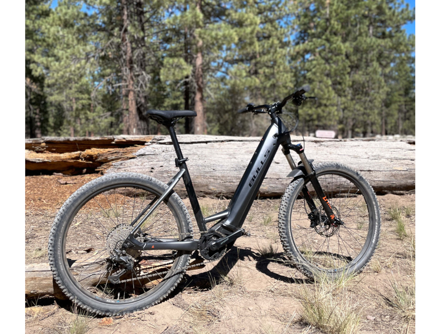 Bulls Copperhead EVO HD 750 Wave eMTB hard tail Chrome black matte black orange outdoor rear side profile in forest