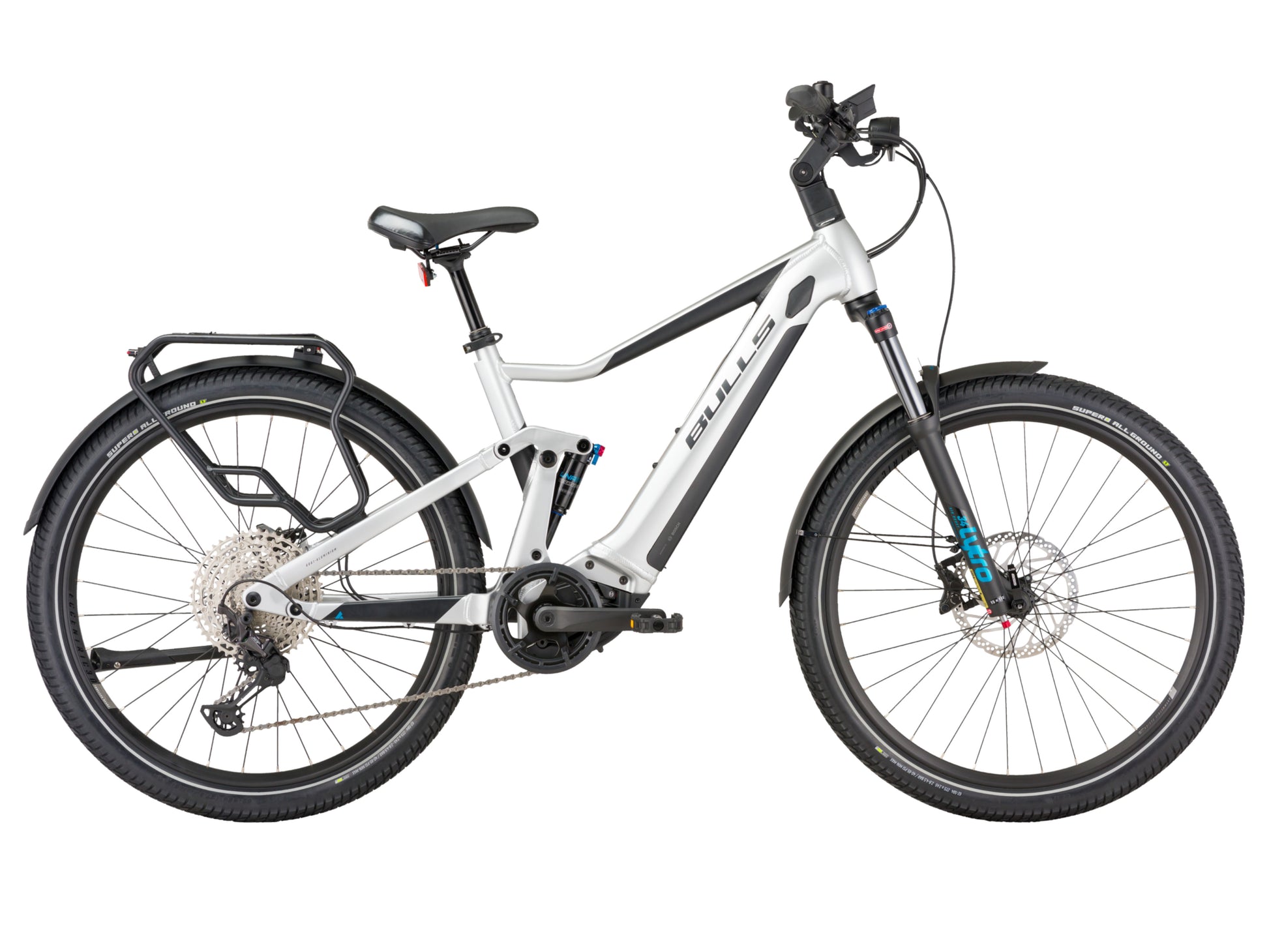 Bulls Iconic EVO TR 2 Speed  eMTB full suspension light grey side profile white background on Fly Rides