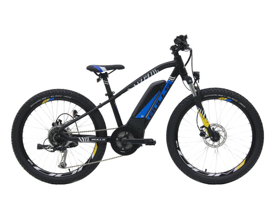 Bulls Twenty4 E Zebra emtb hardtail black blue side view on Fly Rides