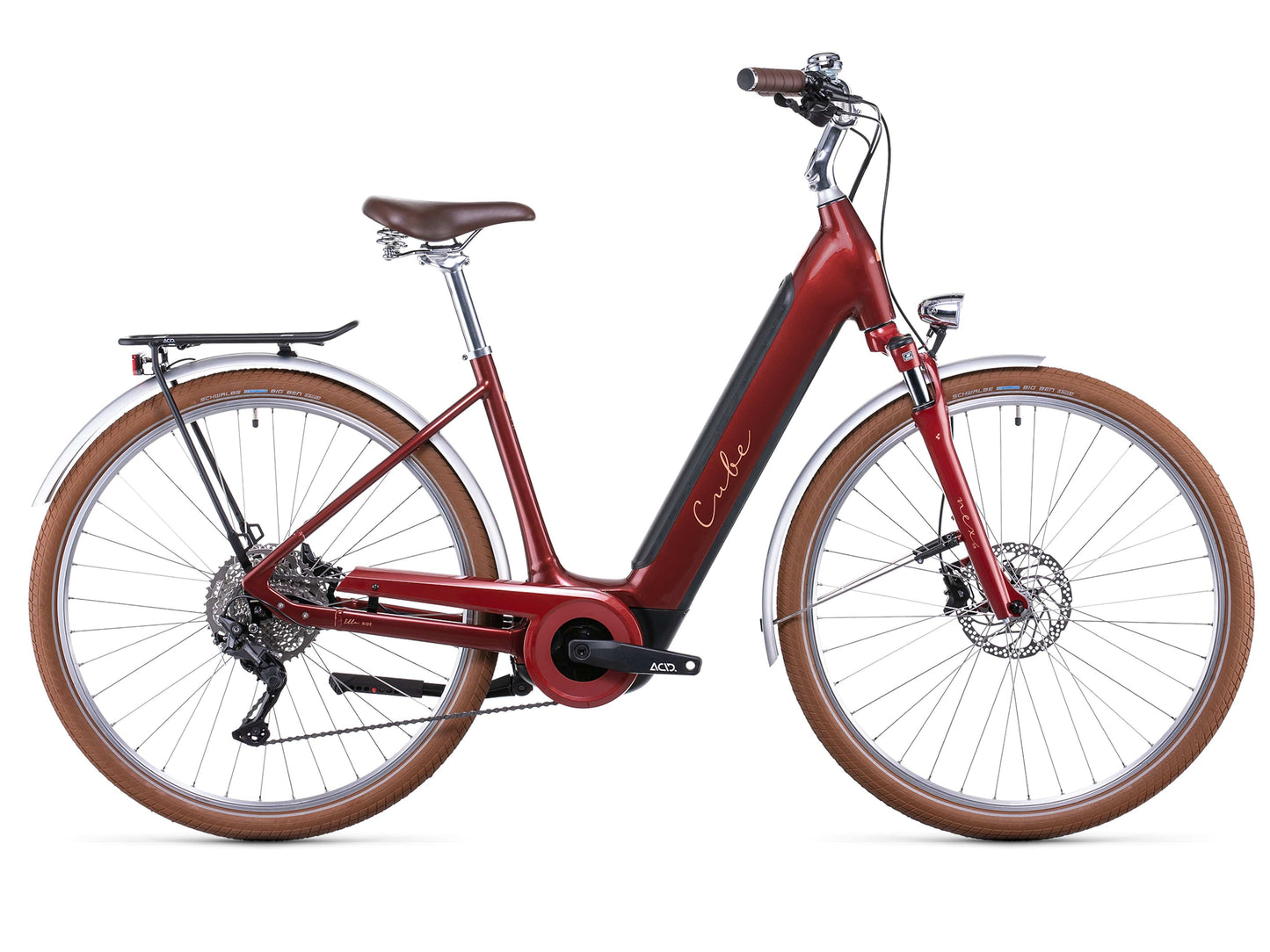 Cube Ella Ride Hybrid 500 ebike Auburn Salmon profile on white background on Fly Rides