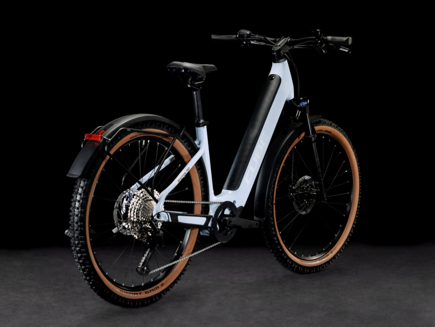 Cube Reaction Hybrid Pro 500 All Road Easy Entry eMTB hardtail flashwhite n black back right side profile on Fly Rides