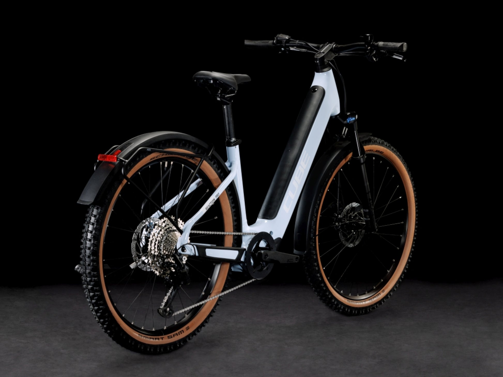 Cube Reaction Hybrid Pro 500 All Road Easy Entry eMTB hardtail flashwhite n black back right side profile on Fly Rides