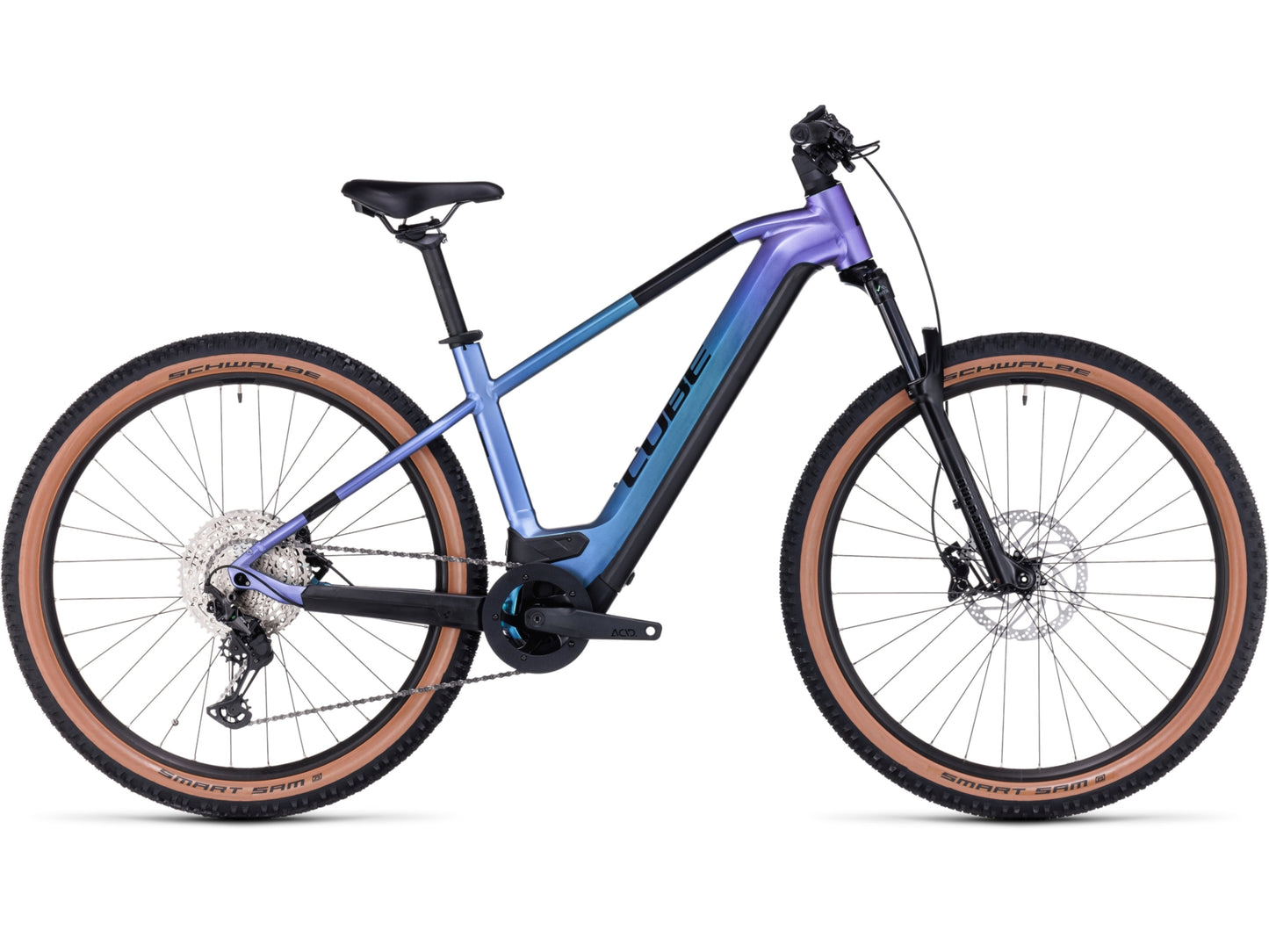 Cube Reaction Hybrid Race 625 eMTB hardtail switchblue n black side profile on Fly Rides