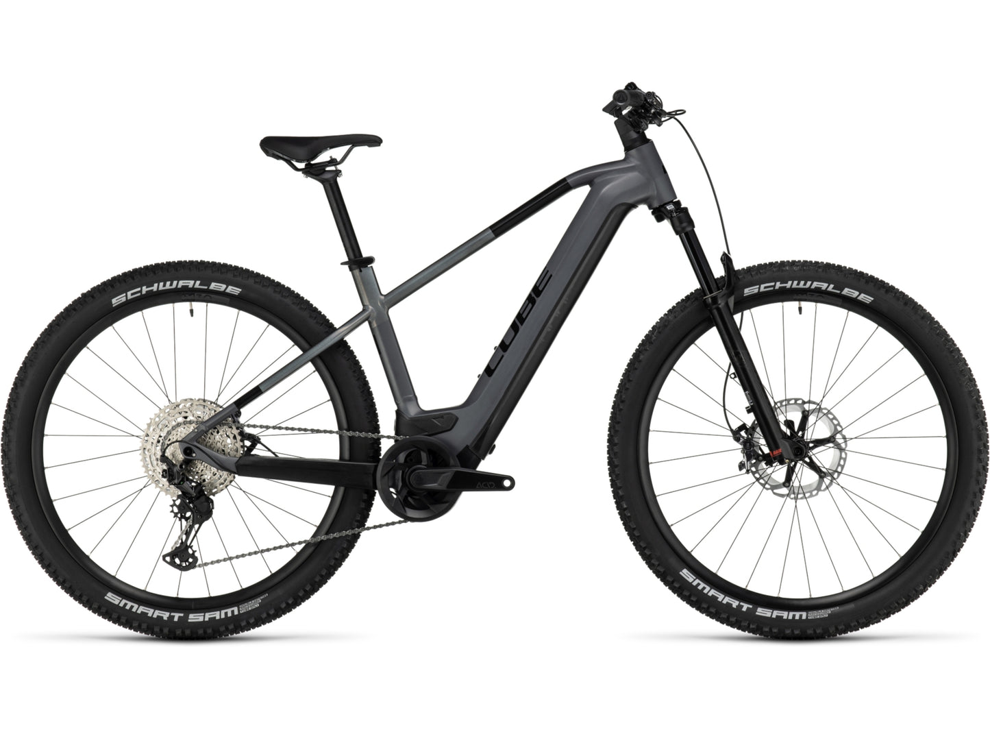 Cube Reaction Hybrid SLT 750 eMTB hardtail Prizmsilver n grey side profile on Fly Rides