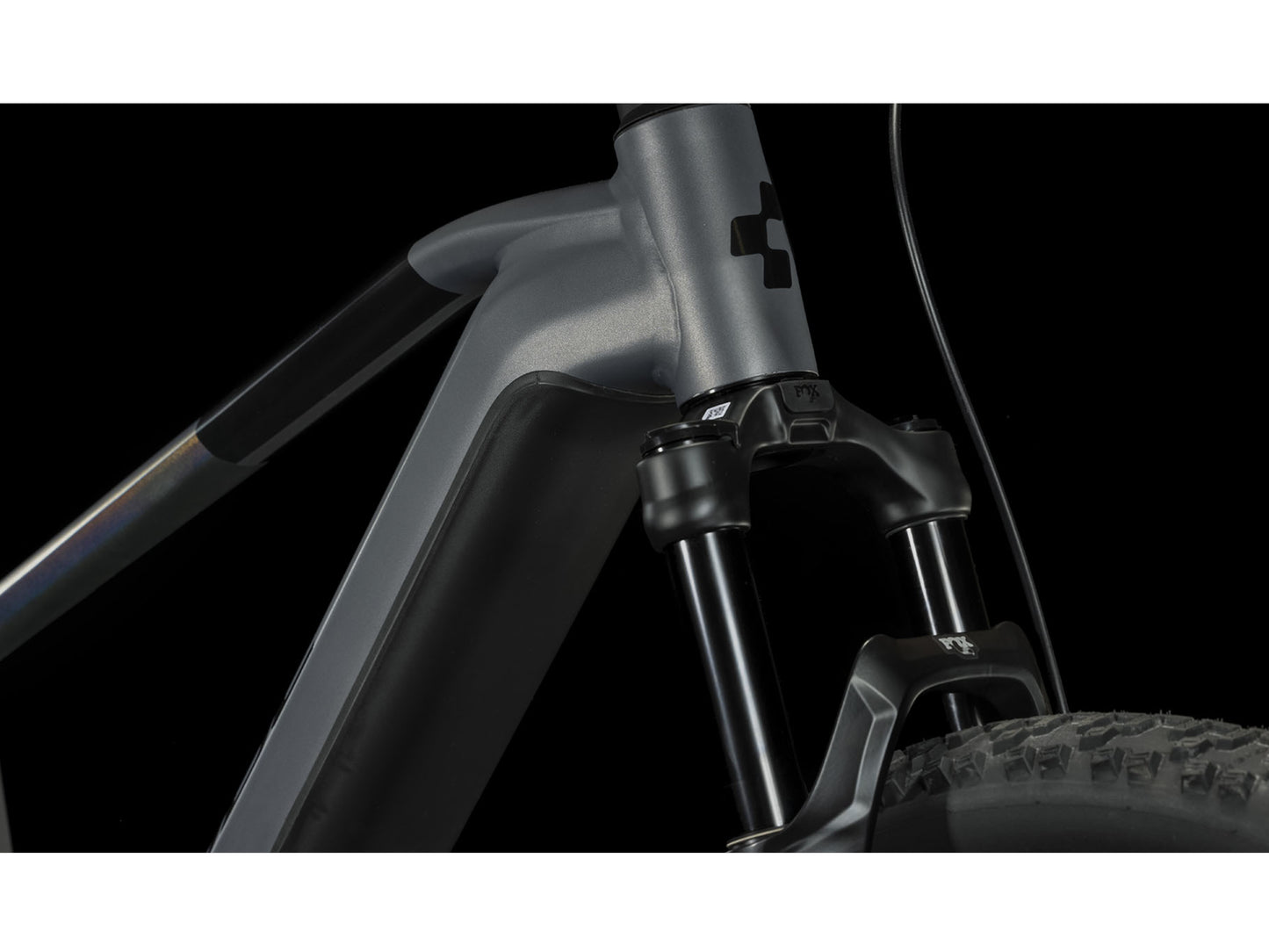 Cube Reaction Hybrid SLT 750 eMTB hardtail closeup Fox 34 Float fork ACROS headset