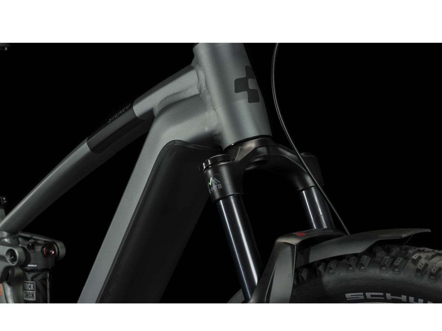 Cube Stereo Hybrid 120 PRO 625 Allroad eMTB full Suspension closeup RockShox Recon Silver RL Air fork