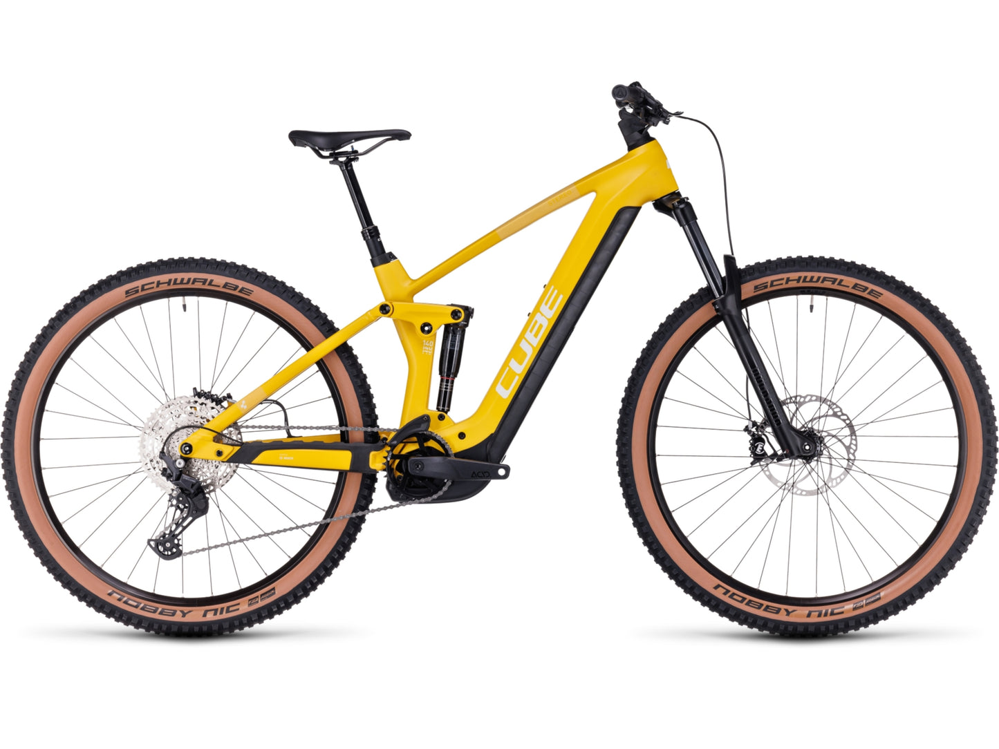 Cube Stereo Hybrid 140 HPC Pro 625 eMTB full Suspension Vivid n sun side profile on Fly Rides