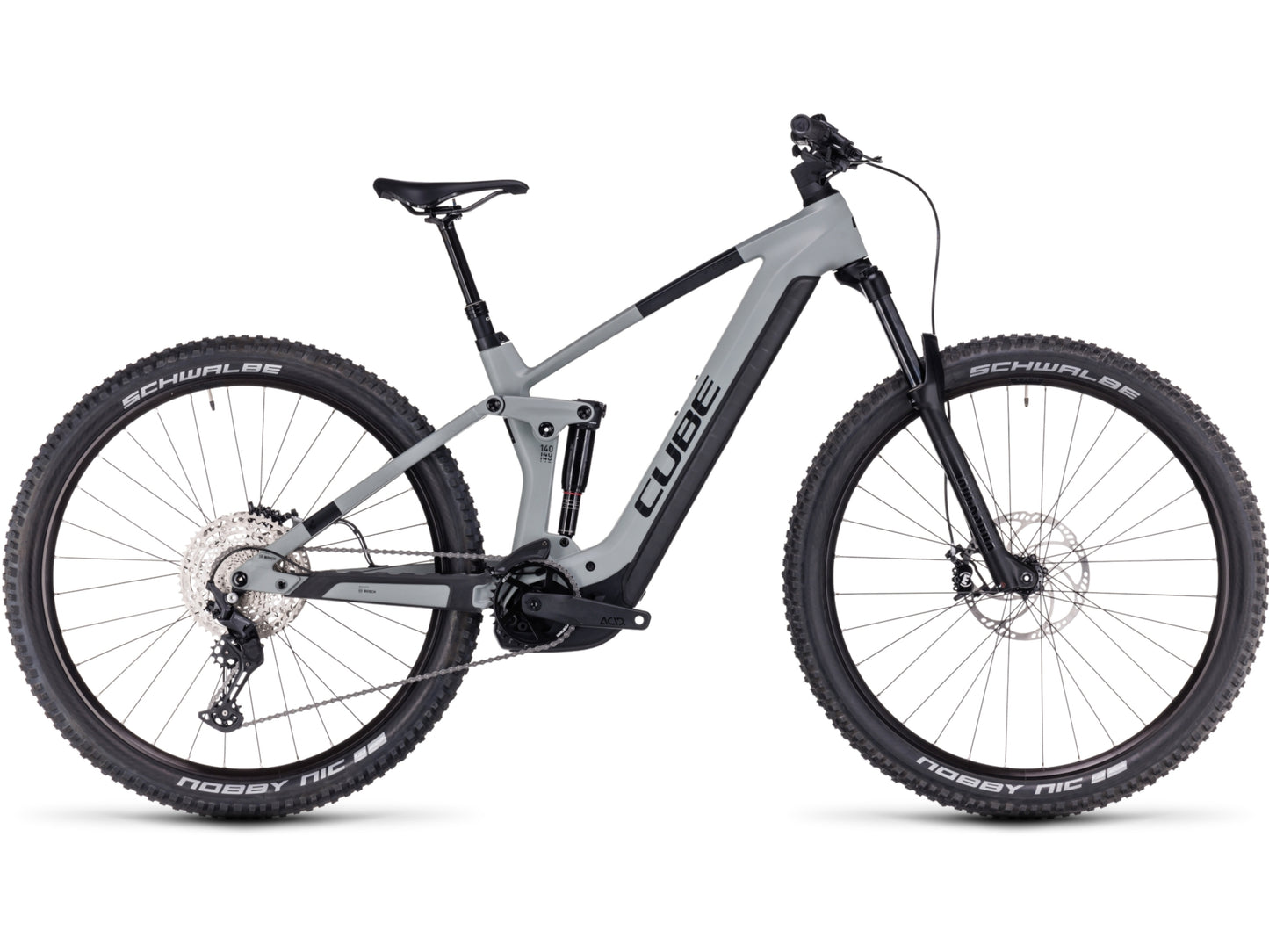 Cube Stereo Hybrid 140 HPC Pro 625 eMTB full Suspension swampgrey n black side profile on Fly Rides