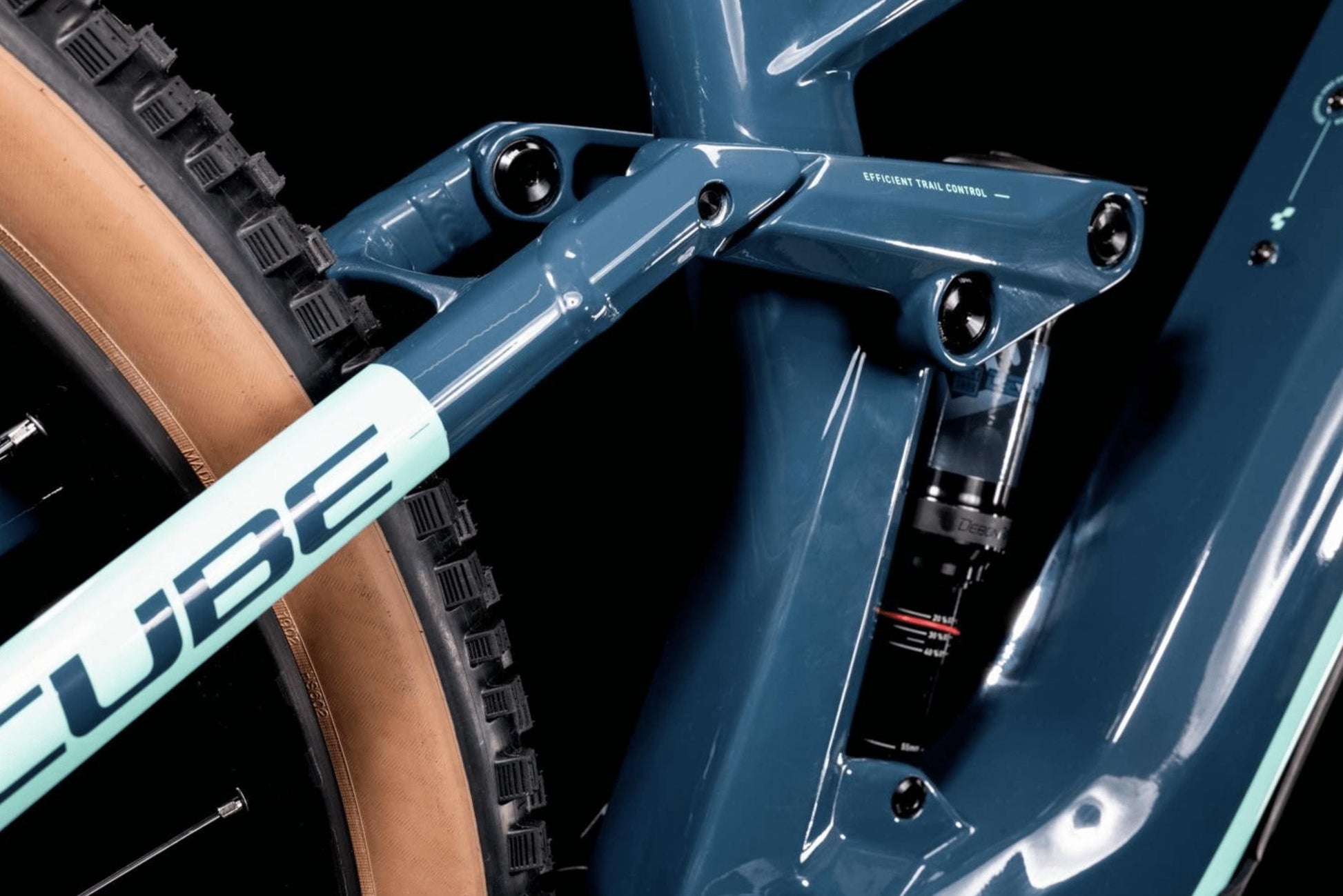 Cube Stereo Hybrid 140 HPC Race 625 electric mountain bike rear shock and frame on Fly Rides