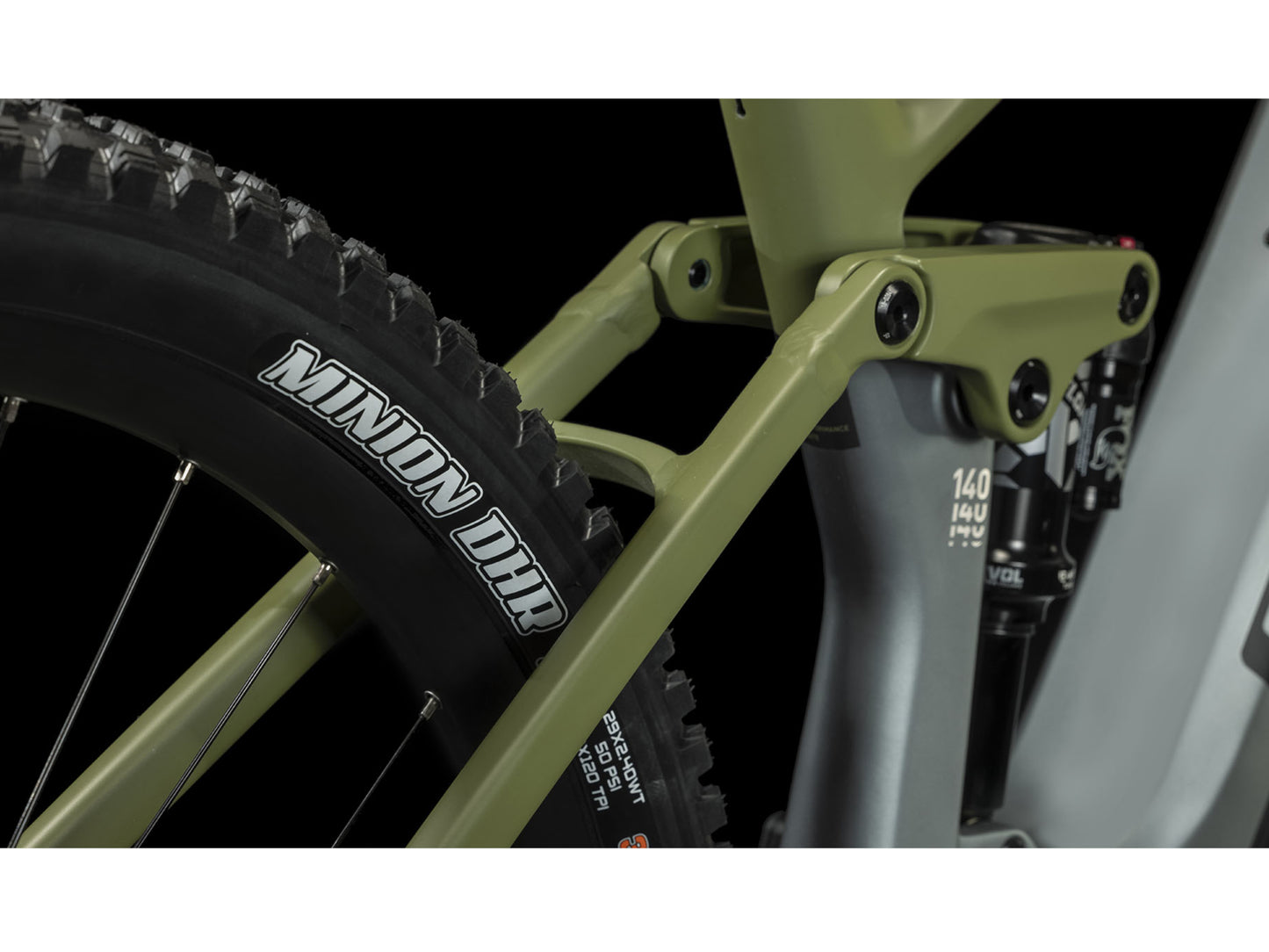 Cube Stereo Hybrid 140 HPC TM 750 eMTB full Suspension closeup rear linkage wheel