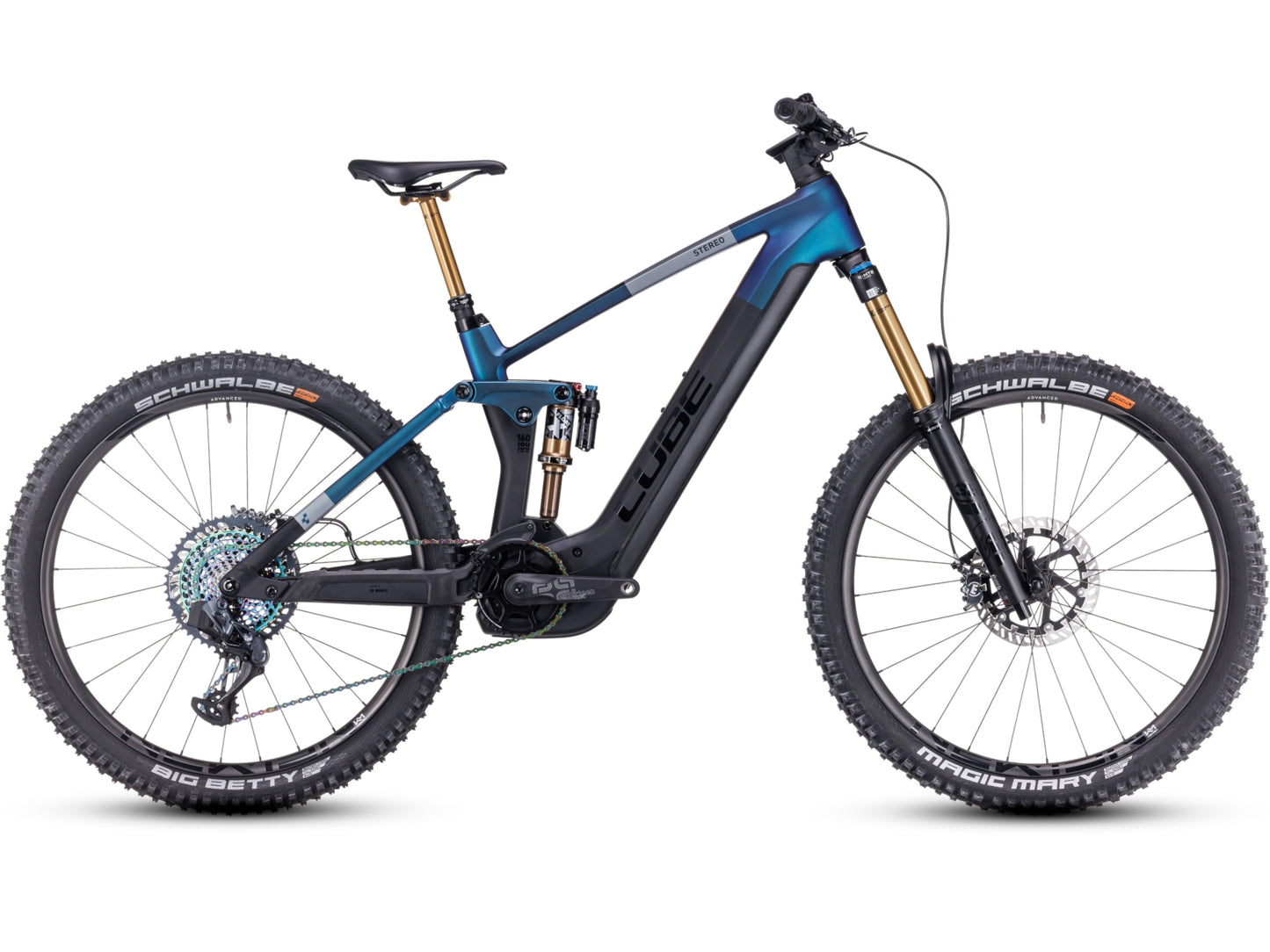 Cube Stereo Hybrid 160 HPC SLT 750 eMTB full suspension nebula n carbon side profile on fly rides