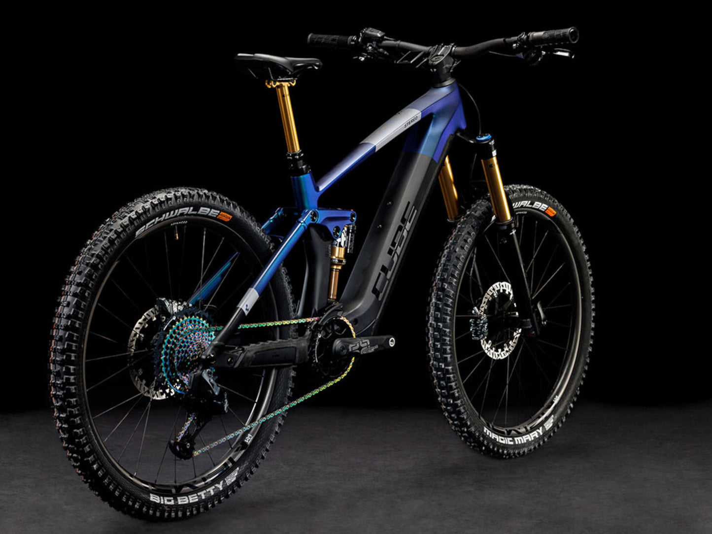 Cube Stereo Hybrid 160 HPC SLX 750 eMTB full suspension nebula n carbon back right side profile on fly rides