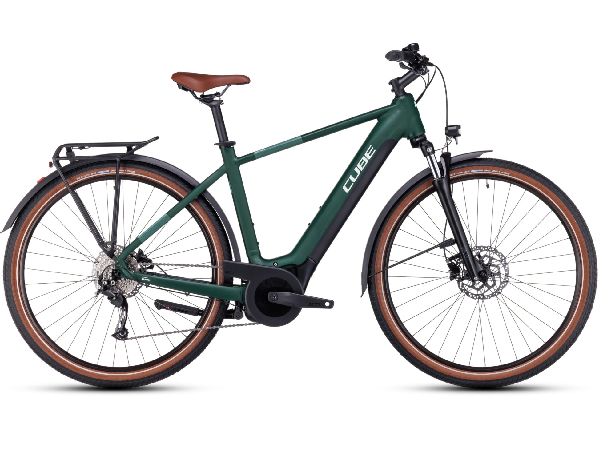 Cube Touring Hybrid ONE 500 eMTB hardtail darkgreen n green side profile on Fly Rides