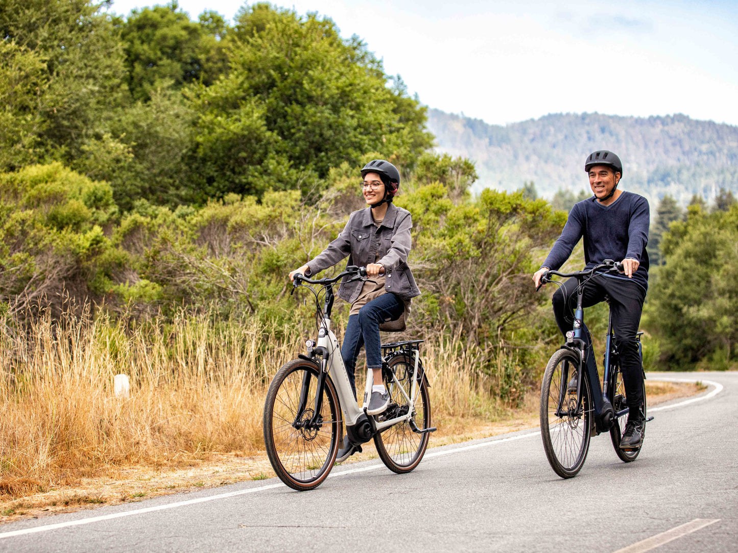 Gazelle Arroyo C7 emtb action photo couple riding country side