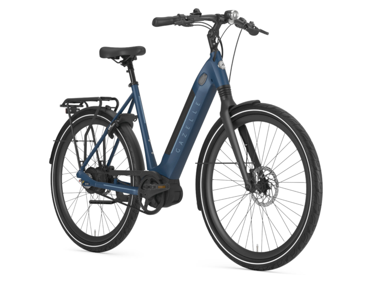 Gazelle Ultimate C380 Low Step eMTB hard tail mallard blue front side profile on Fly Rides
