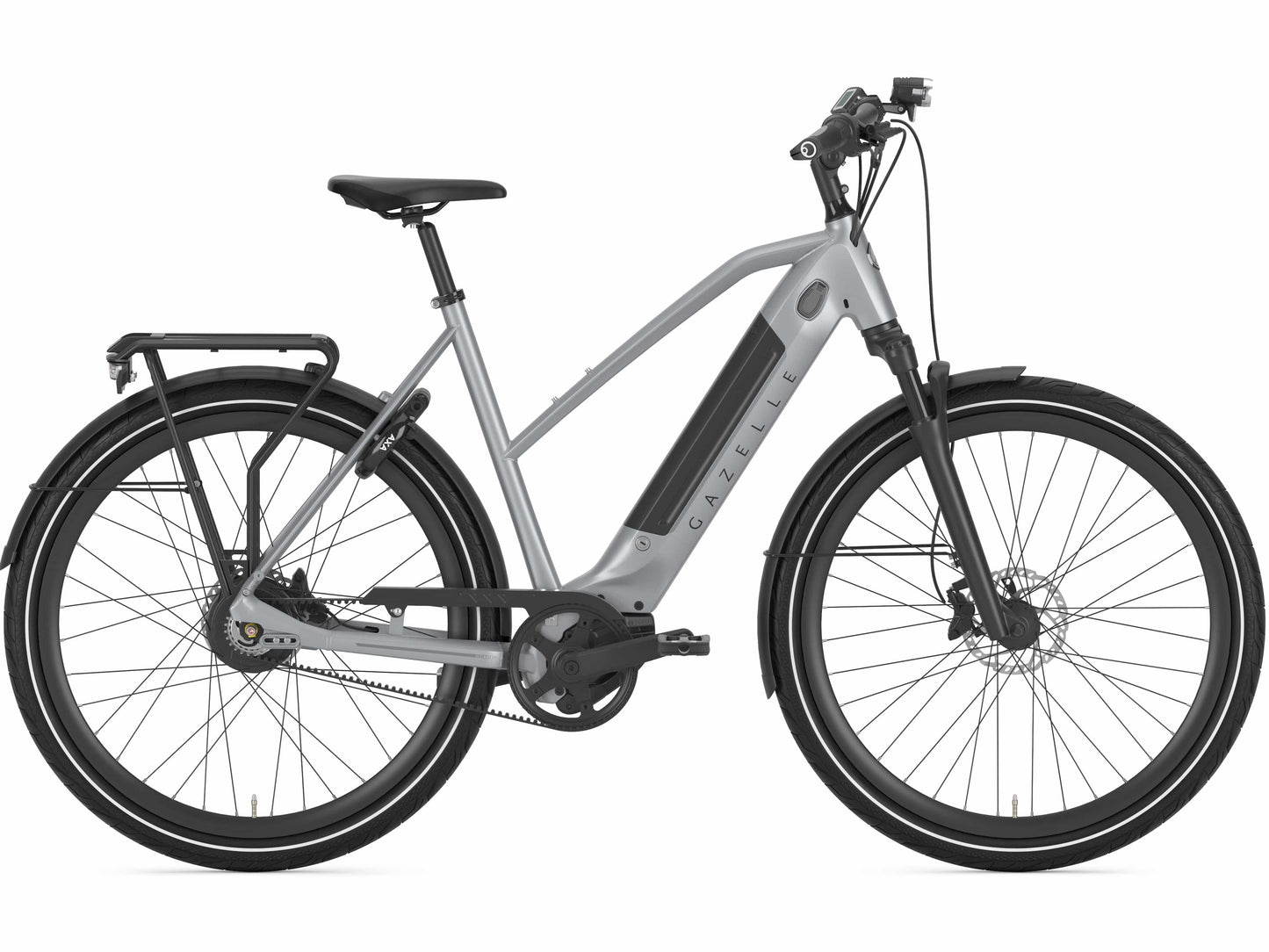 Gazelle Ultimate C380+ Mid step industry grey matte side view on Fly Rides