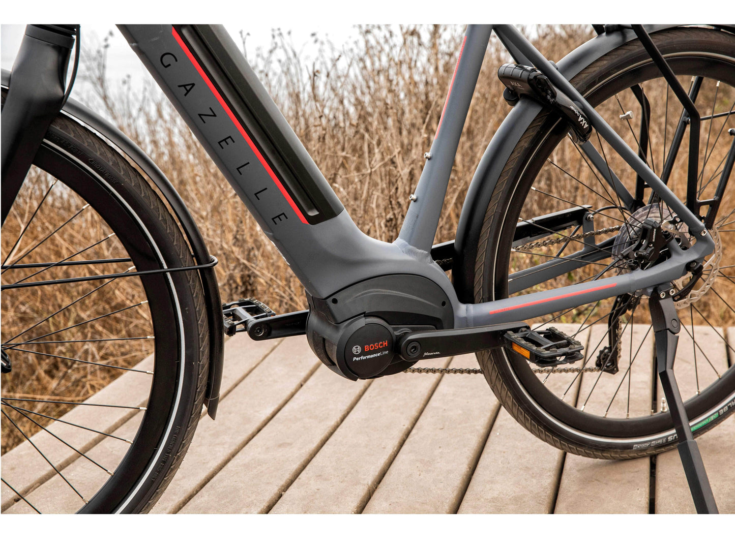 Gazelle Ultimate T10 Low Step close up of lower frame and bosch purion motor