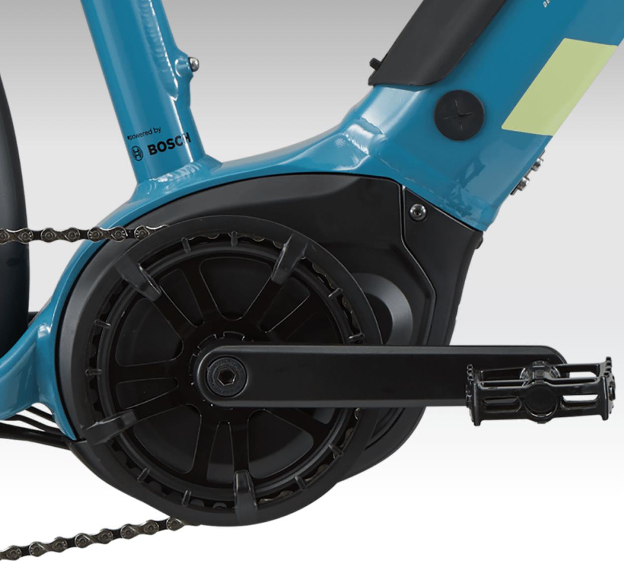 Haibike Trekking 5 emtb hardtail arctic blue front close up bosch motor