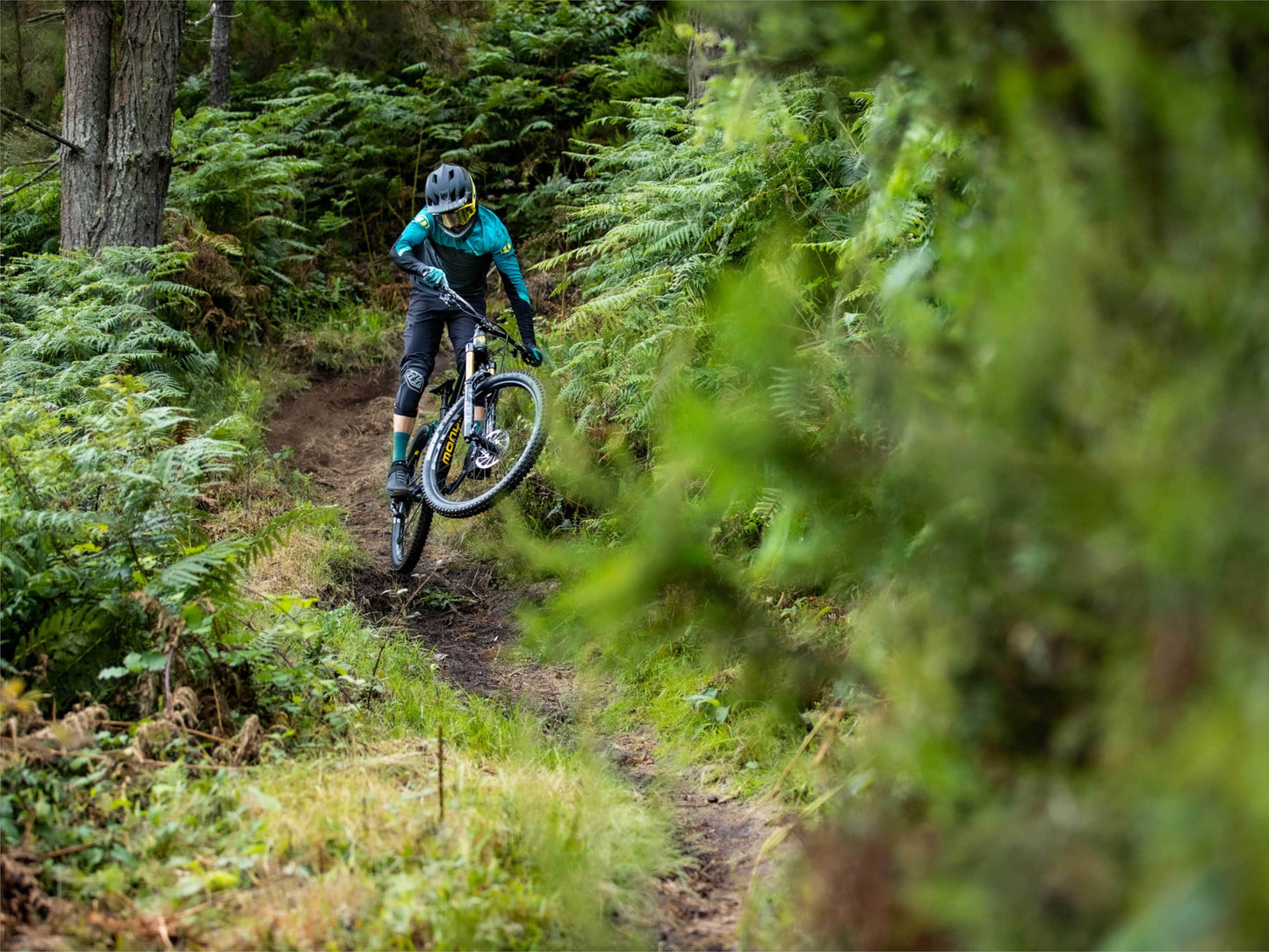 Mondraker Level R electric mountain bike riding on trail on Fly Rides