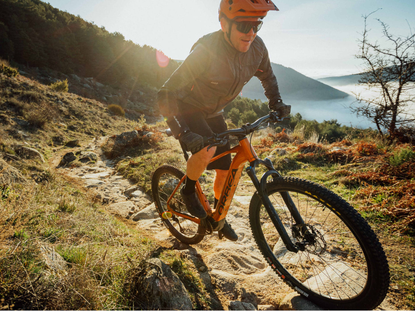 Orbea Urrun 10 hardtail e mtb riding technical single track uphill in mountains