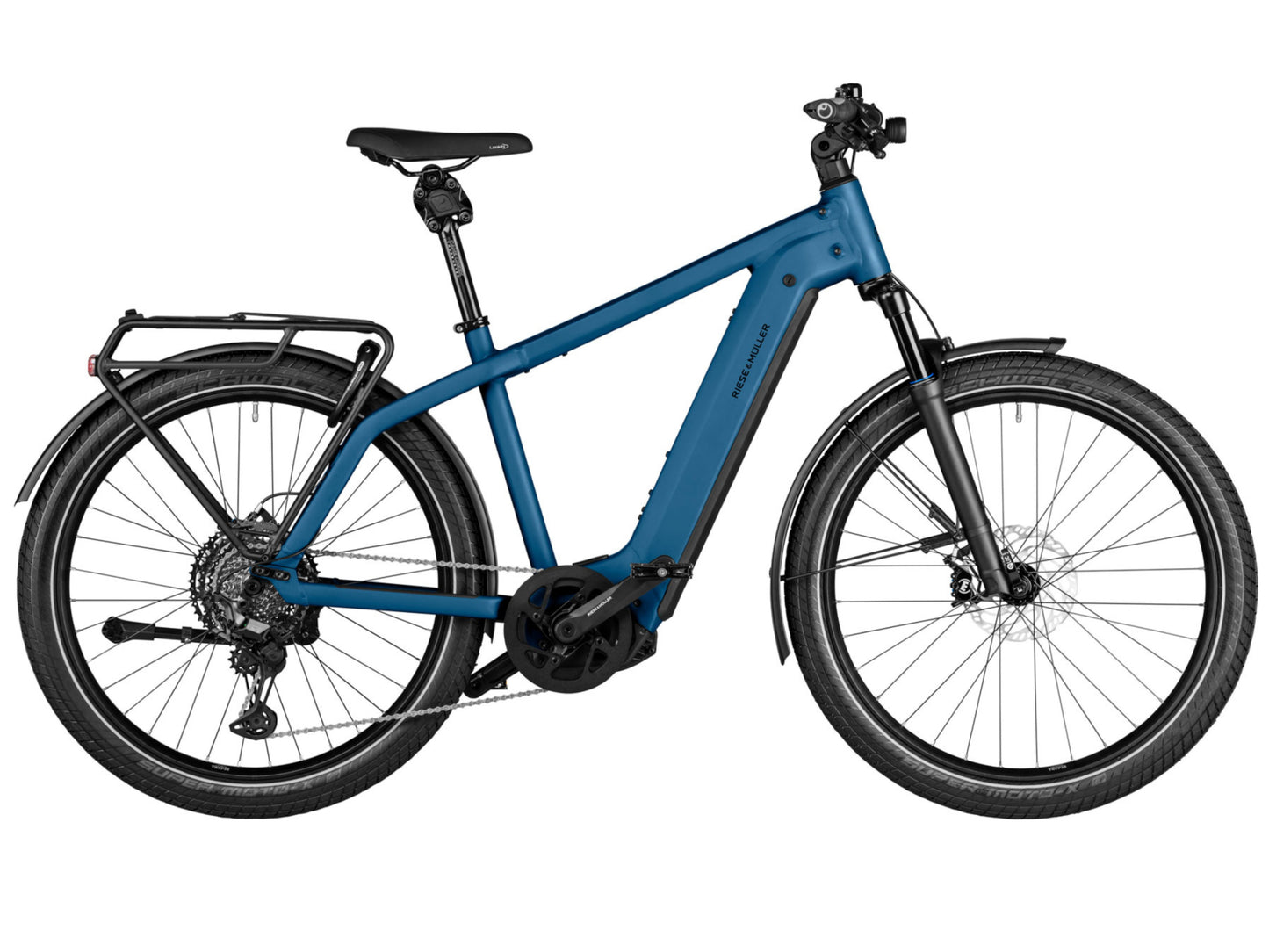 Riese and Muller Charger4 GT Touring eMTB hardtail petrol side profile on Fly Rides
