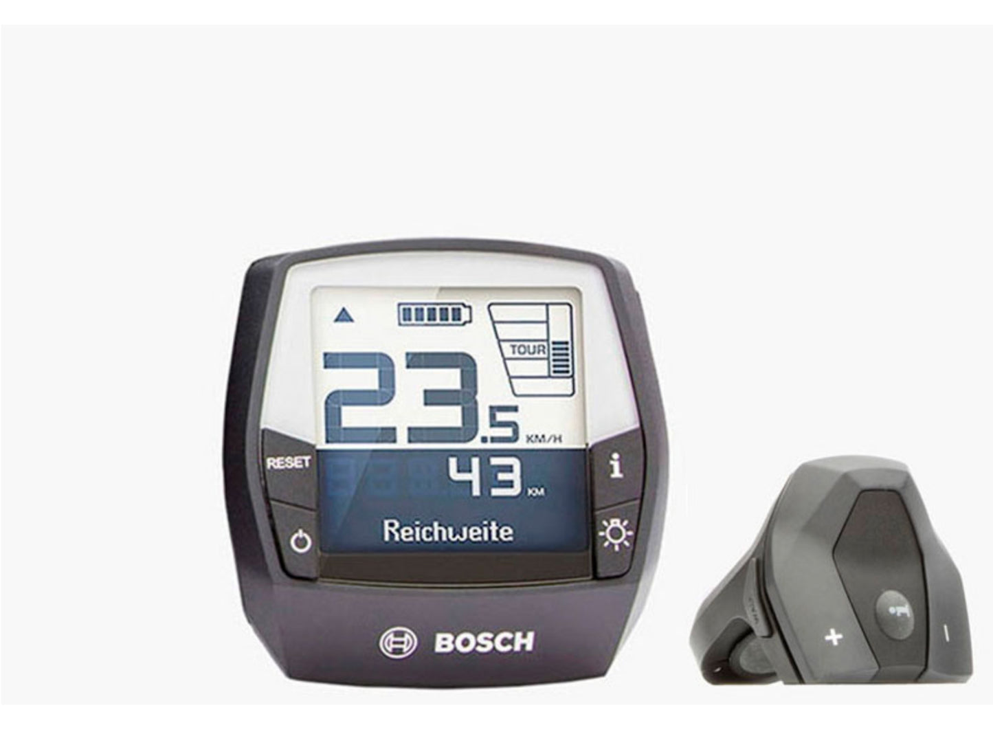 Riese and Muller Delite GT Rohloff eMTB full suspension close up Bosch Intuvia display