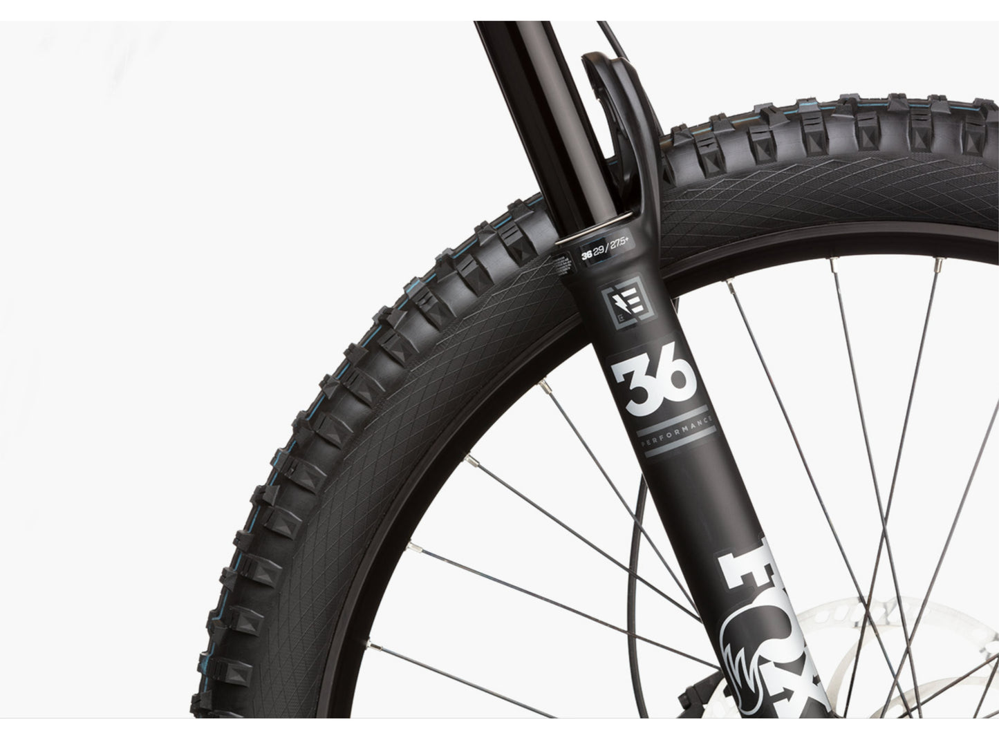 Riese and Muller Delite Mountain Touring eMTB full suspension close up front wheel fork