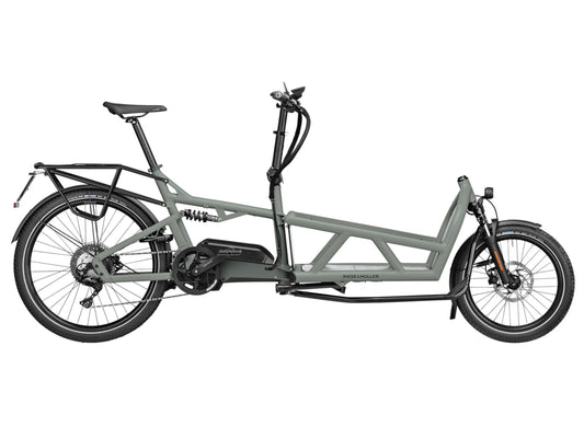 Riese & Muller Load4 60 Touring HS eMtb full suspension tundra grey side profile on Fly Rides