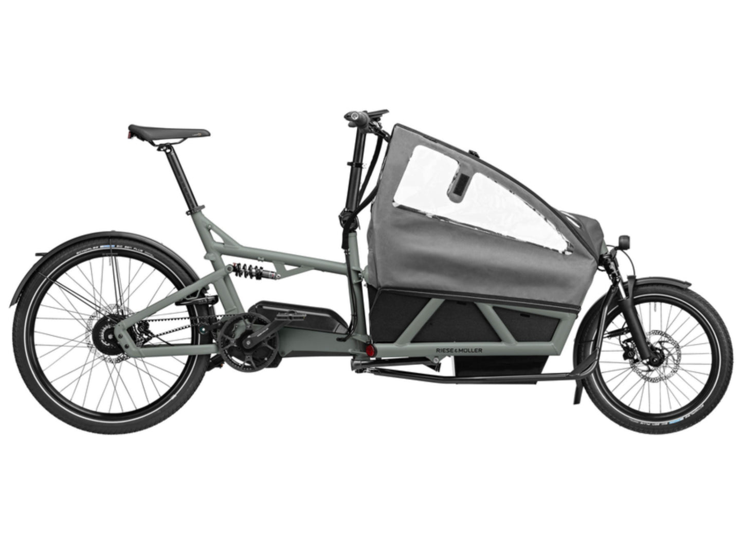 Riese & Muller Load4 60 Touring eMtb full suspension close up battery 725 Kiox 300 GX high sidewalls tarp