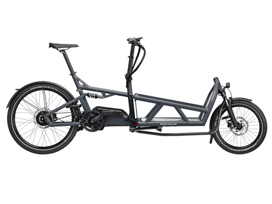 Riese & Muller Load4 60 Vario eMtb full suspension coal grey side profile on Fly Rides