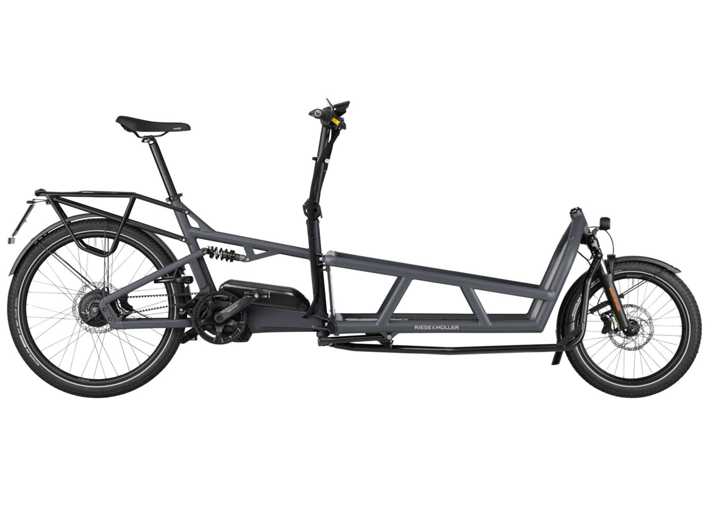 Riese & Muller Load4 75 Vario HS eMtb full suspension coal grey side profile on Fly Rides