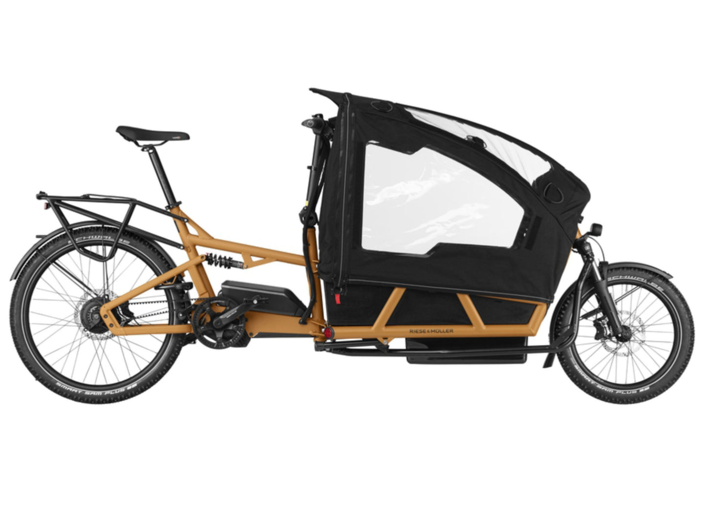 Riese & Muller Load4 75 Vario eMtb full suspension Battery 725 GX low sidewalls child cover three child seats footwell carrier options