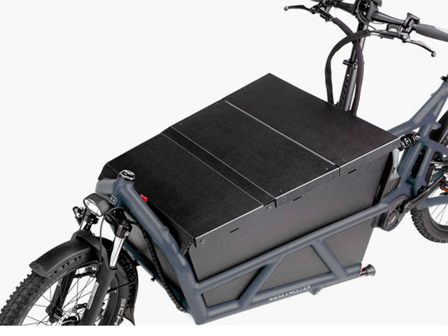 Riese and Muller Load 60 Touring HS eMTB full suspension closeup high sidewalls with hard cover options