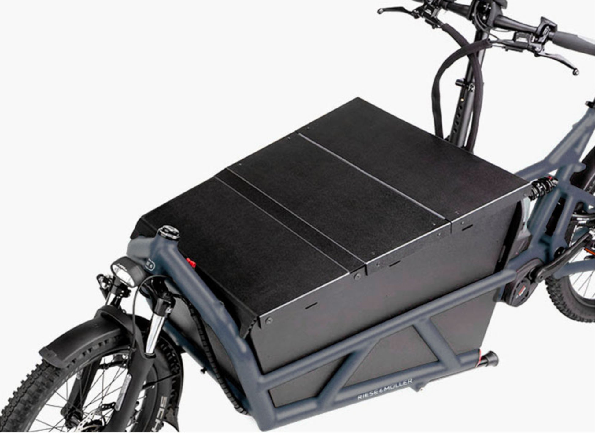 Riese and Muller Load 60 Touring HS eMTB full suspension closeup high sidewalls with hard cover options