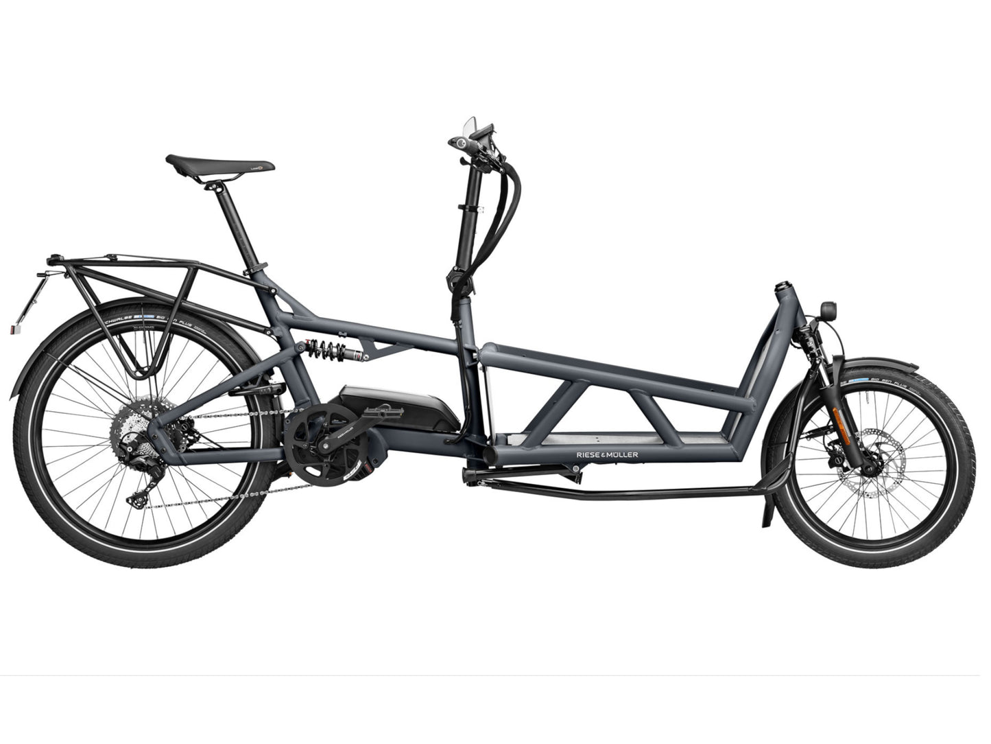 Riese and Muller Load 60 Touring HS eMTB full suspension coal grey profile on Fly Rides