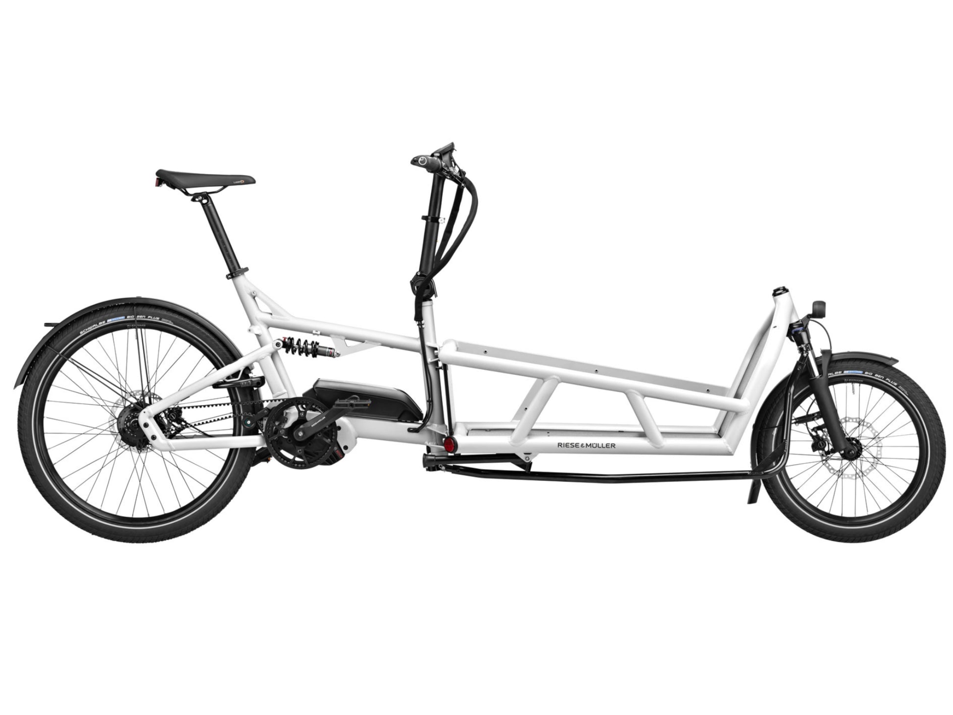 Riese and Muller Load 75 Rohloff eMTB full suspension white side profile on Fly Rides