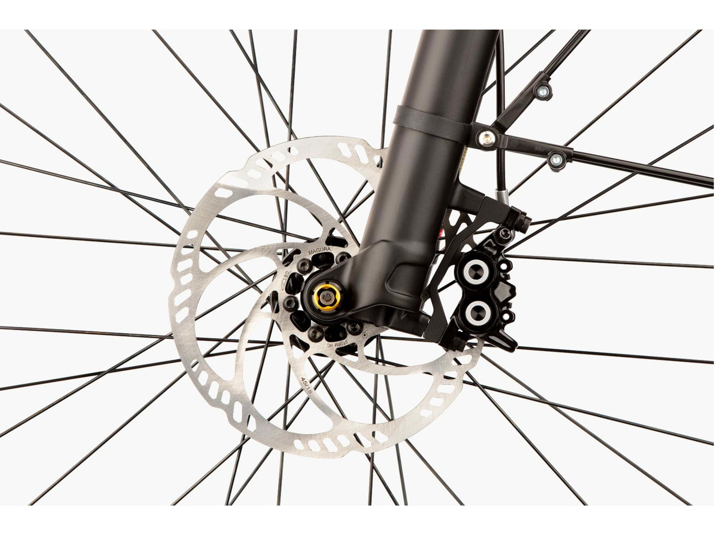 Riese and Muller Multicharger GT Touring 750 emtb hardtail closeup disc brakes front wheel