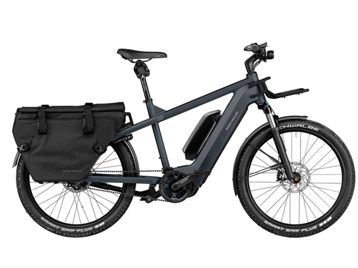 Riese and Muller Multicharger GT Vario HS emtb hardtail grey black side profile cargo bags spare battery options