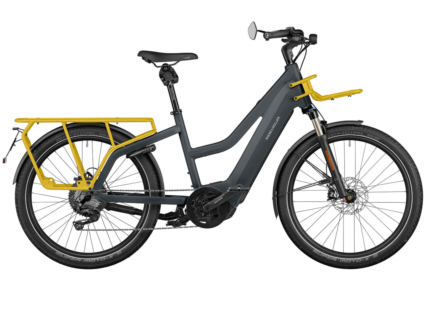 Riese and Muller Multicharger Mixte GT Touring HS emtb hardtail grey curry side profile on Fly Rides